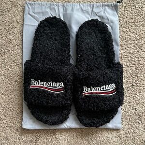 Balenciaga Black Textured Slides